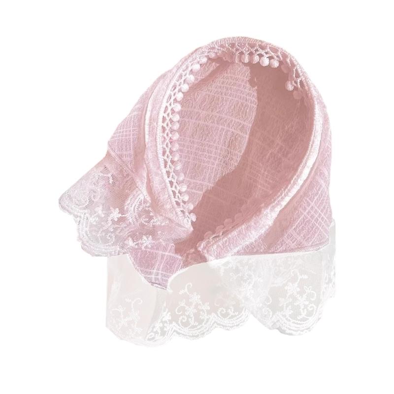 Comfortable Breathable Fabric Lace Bandana Headscarf for Women French Integrated Headwrap Pastoral Hair Decoration