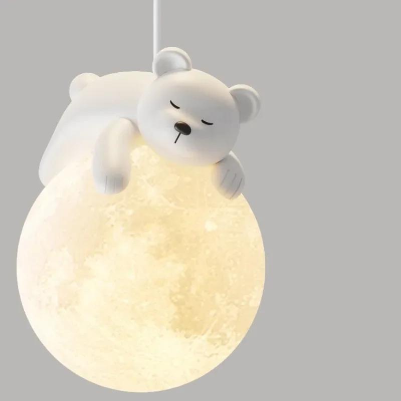 Nordic Minimalist Little Bear LED Pendant Lights Bedroom Bedside Children's Room Chandelier Home Decoration Hanging Lamp Fixture
