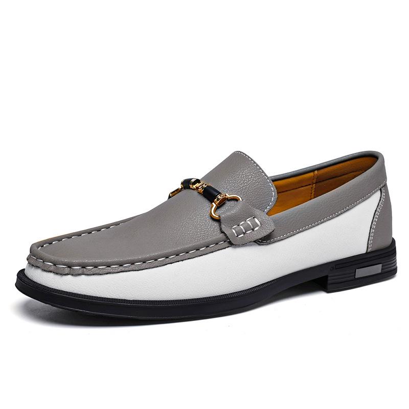 25366 Men's Spring/Summer Low-Top Leather Loafers - Breathable Perforated Design