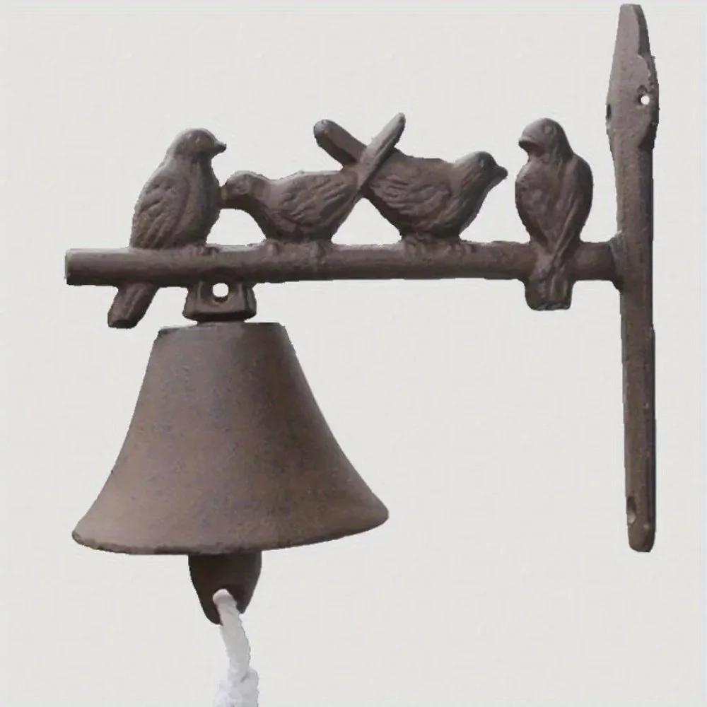 1 set rustik gjutjärnsdörrklocka fyra små fåglar vintage antik retrostil utomhusdekor
