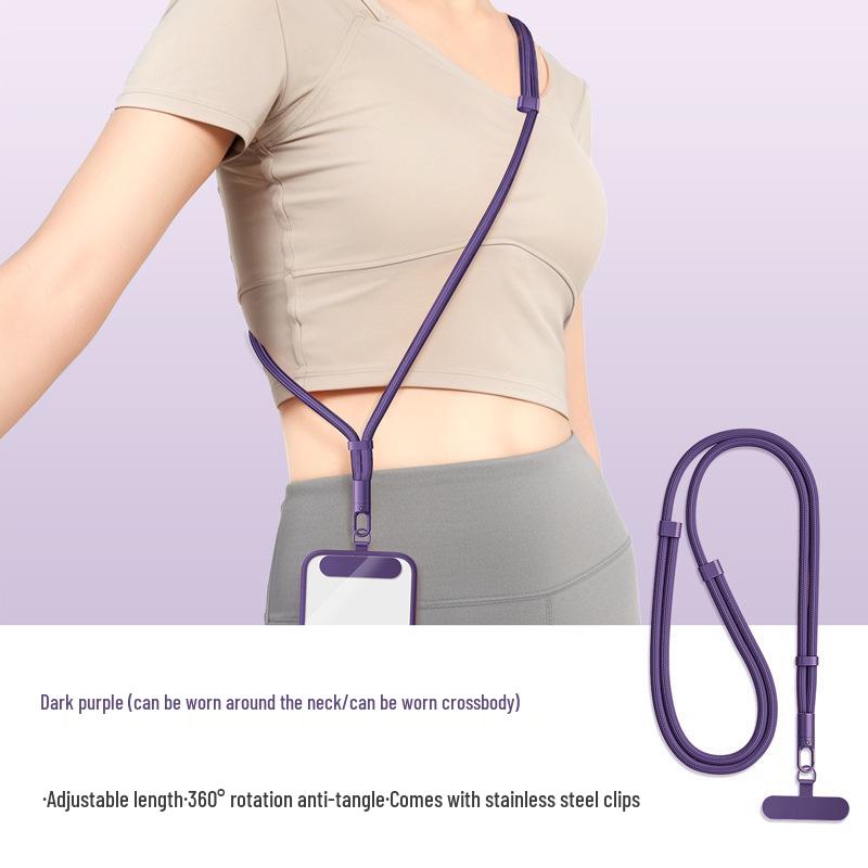 Nastavitelná crossbody šňůrka na mobilní telefon s robustním nerezovým kroužkem a polyesterovým popruhem proti ztrátě