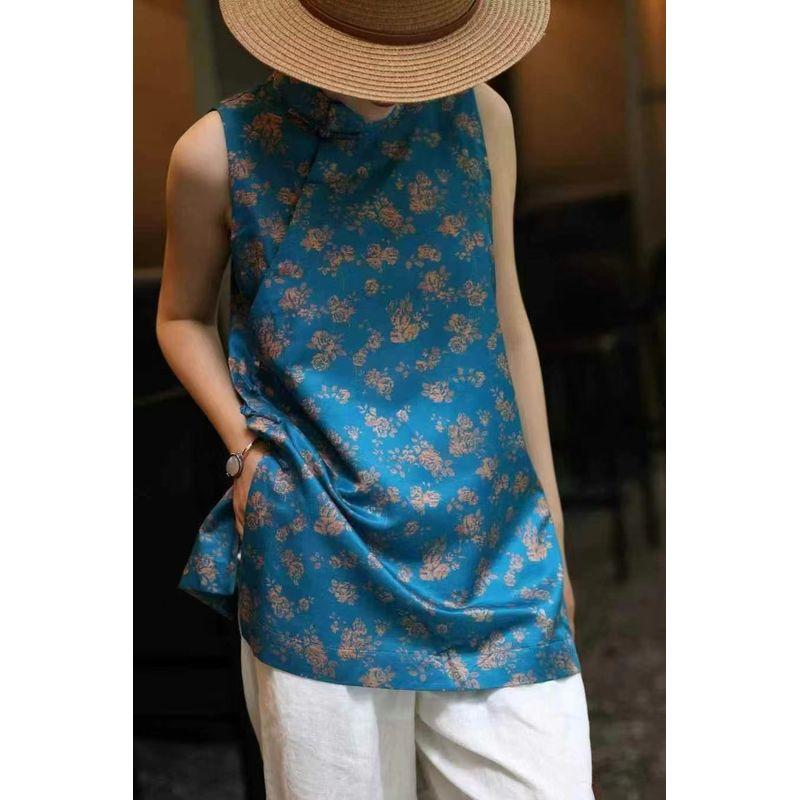 

Two Wear Tall and Short Neadoo Can Wear ~ 2025 Summer Small Stand Collar Satin Poplin Cotton Buckle Short Split Dress Blue 2XL