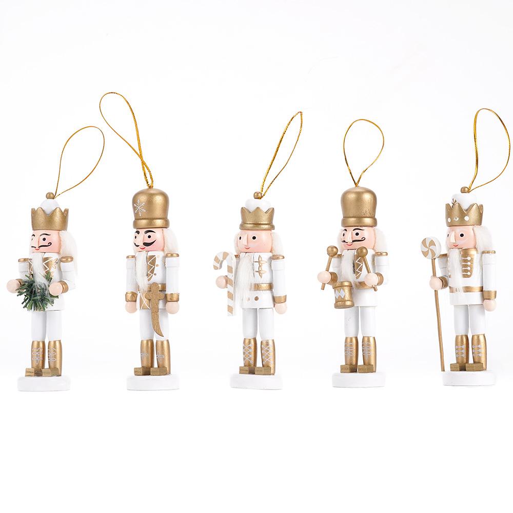 

12cm Nutcracker Gold & White combination wood handicraft soldier home ornament Christmas tree pendant xmas New Year decoration