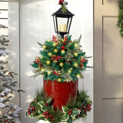Lighted Christmas Tree Stake Battery Operated Holiday Planters Decoration 16" Artificial Xmas Pine Tree