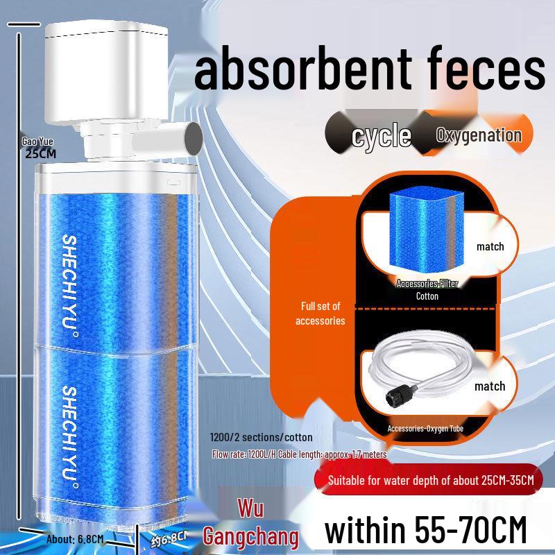Silent Aquarium Filter: Submersible 3-in-1 Water Purifier, Circulator, and Oxygen Pump with Poop Suction Feature.