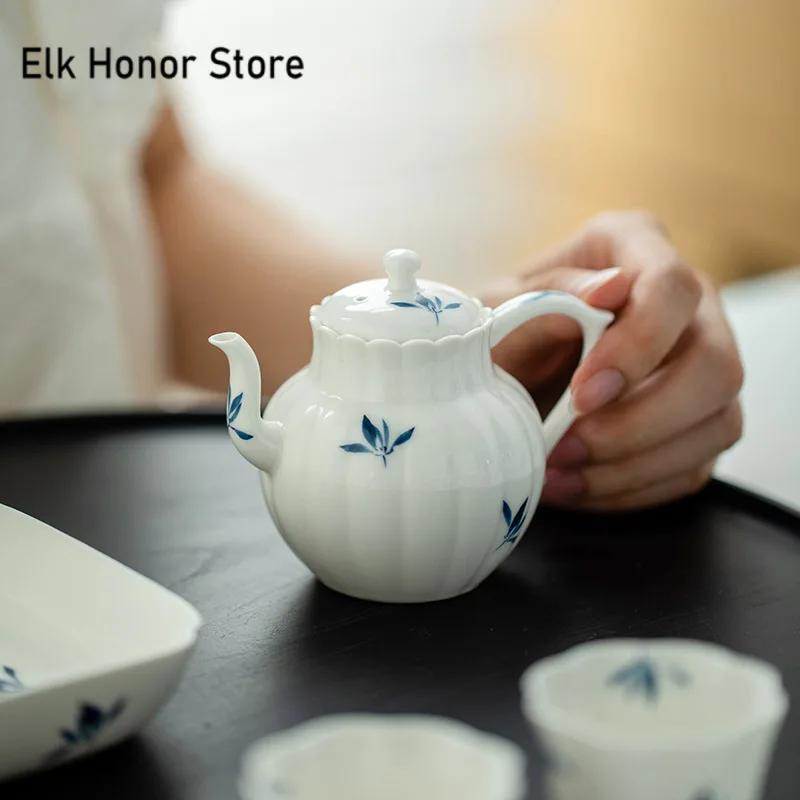 130ml Pure Hand-painted Butterfly Orchid Ceramic Teapot Elegant Pot Household Tea Soaking Kettle for Tea Accessories Ornaments