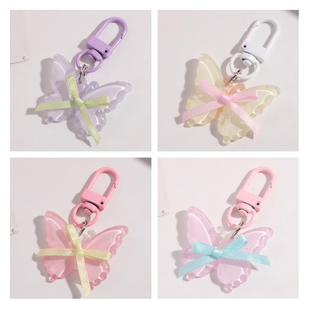 Sweet Butterfly Keychain Cute Ribbon Bow Keyring Creative Jelly Butterfly Pendant Couple