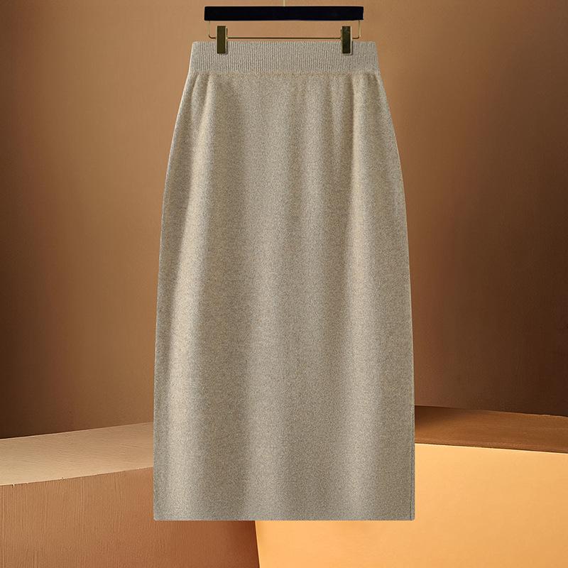 Women's High-Waist 100% Wool Knit Midi Bodycon Skirt - Autumn/Winter Collection