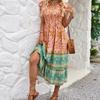 Summer Casual Dress New Print V-neck Flutter Sleeve Bohemian Style Dress