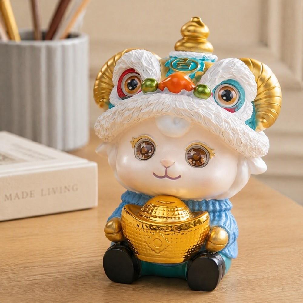 Cute Lion Dance Sheep Figurine Chinese Style Resin Ornament Wealth Zodiac Sheep Statue  New Year