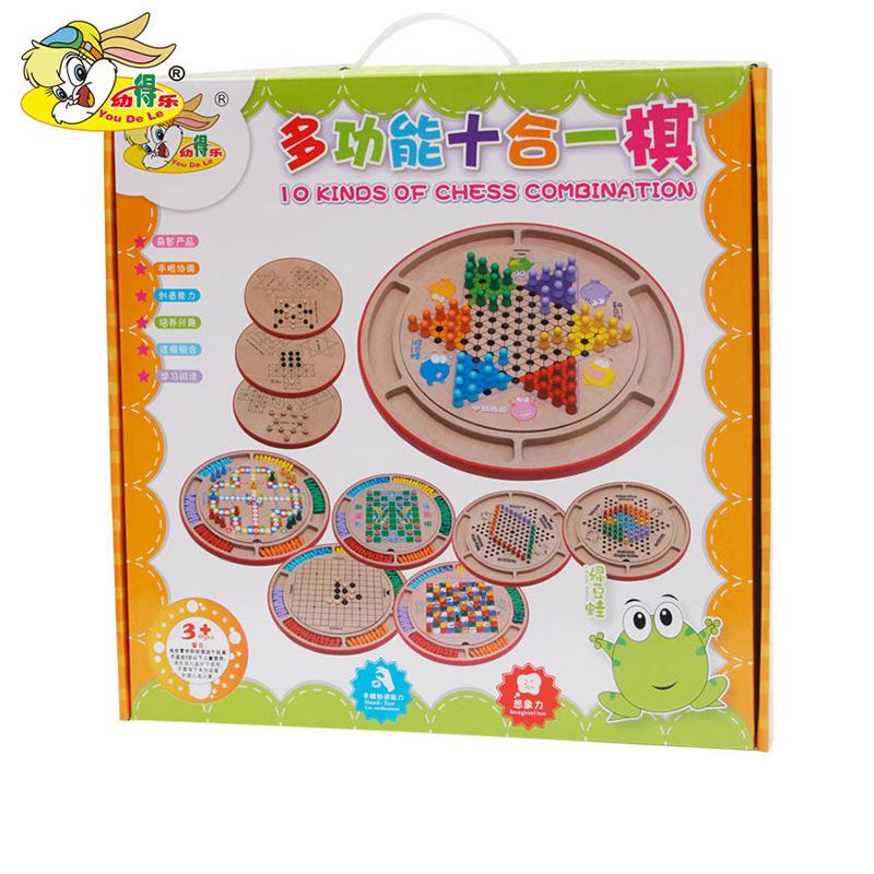 

Wooden 10-in-1 Checkers Flying Chess Gobang Beast Chess Children s Table Games Educational Toys