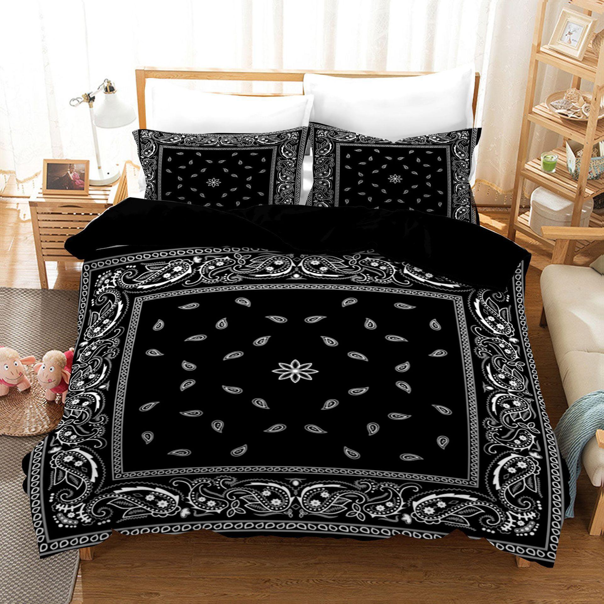 

Flower 3D Digital Printing Quilt Cover, Bed Sheet Three-Piece Bedding Kit, Home Textile Pillowcase, Plant Flower Delivery one black sheet