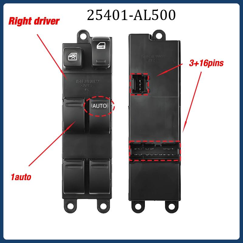 25401-EQ305 25401-AL500 For NISSAN X-Trail T30 Wingroad Patrol Stagea 1997-2017 Main Window Lifter Control Switch