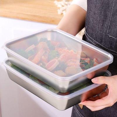 Rectangular Stainless Steel Food Storage Box with Lid, Ideal for Home, Refrigerator, Cafeteria, Meal Prep, and Commercial Use