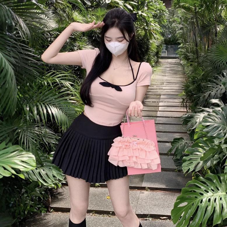 Women's Sexy U-Neck Short-Sleeve Low-Cut Bow T-Shirt