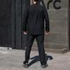 Men's Solid Color Loose Round-neck Patch Bag Breathable Sports Long-sleeved Top And Pants Two-piece Set