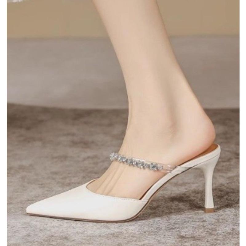 Fashion New Style Women's Stylish Sexy Party Comfortable Women's Shoes Pointy Back Empty Diamond Chain Thin Heels High Heels Sandals