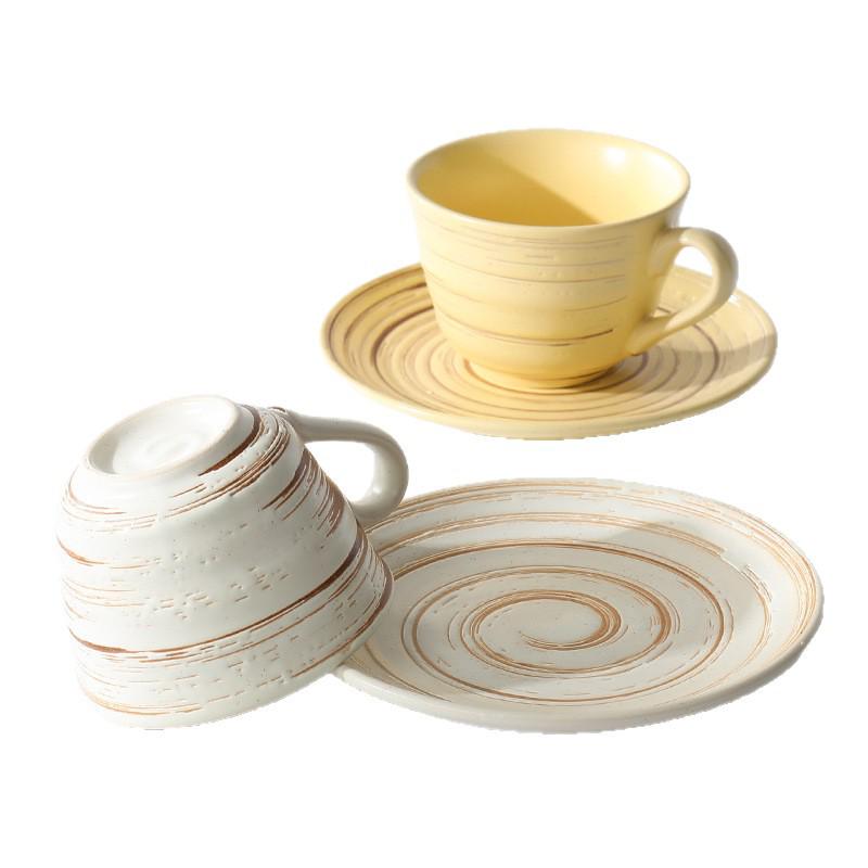 Embossed Ceramic Coffee Cup & Saucer with Brushed Texture - Perfect for Office and Tea Time