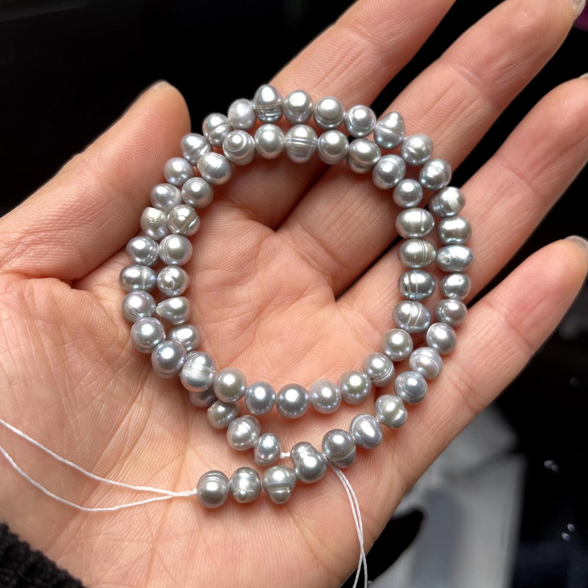 

Подвеска своими руками, серая, прошитая жемчуговая жемчужина для изготовления ювелирных изделий, ожерелья, сережек, браслета, аксессуаров, длина 36 см 5-6mm серый