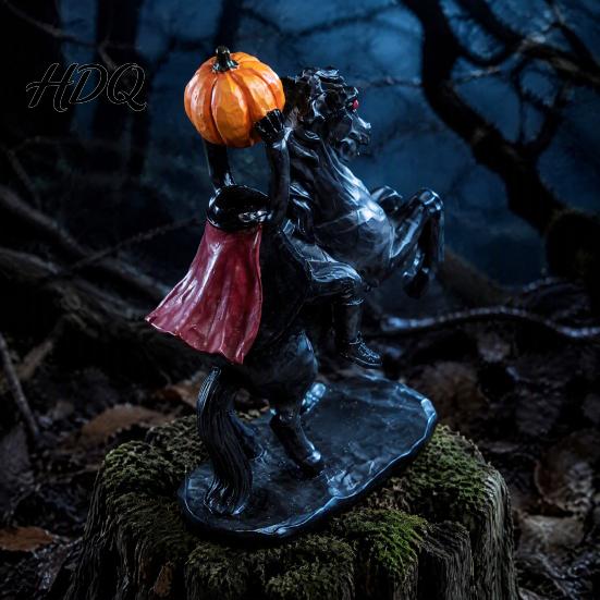 Einzigartige Gothic-Stil Kunst Halloween Kopfloser Reiter Statue, Vintage Bronze Textur Harz Dekor Figur, Stabile Basis Horror Skulptur für Zuhause