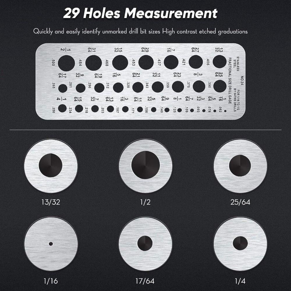 29-Holes Caliper Gauge 1/16 Inch To 1/2 Inch Screw Gauge Card  Measurement Equivalents