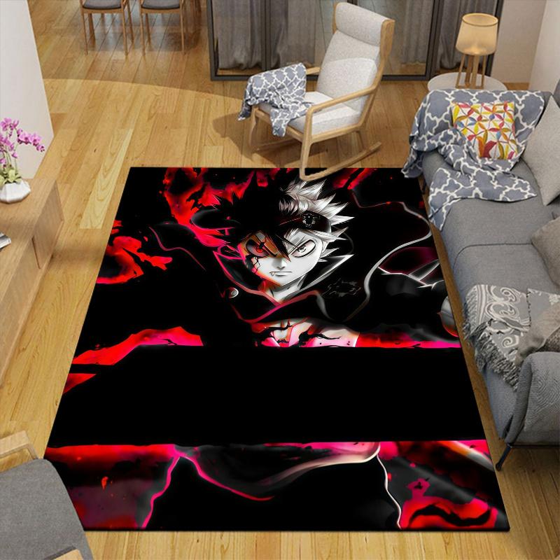 Asta Black Clover Home Sofa Decoration for Living Room & Bedroom, Non‑Slip Play Flannel Floor Mat for Game Room