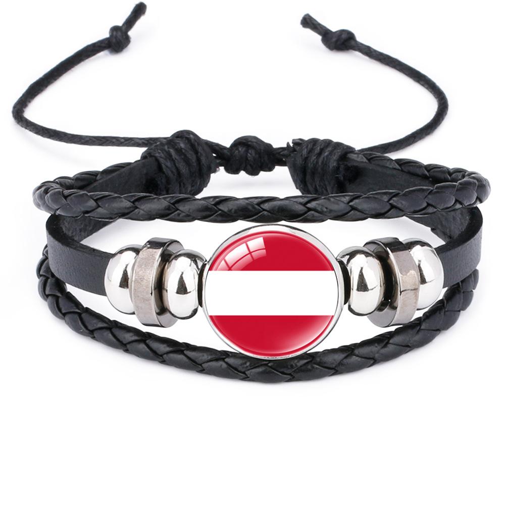 World Cup Leather Bracelet National Flag Soccer Match Souvenir  Adjustable Cowhide Woven Bracelet for Men Women,Sports  Fan Accessories