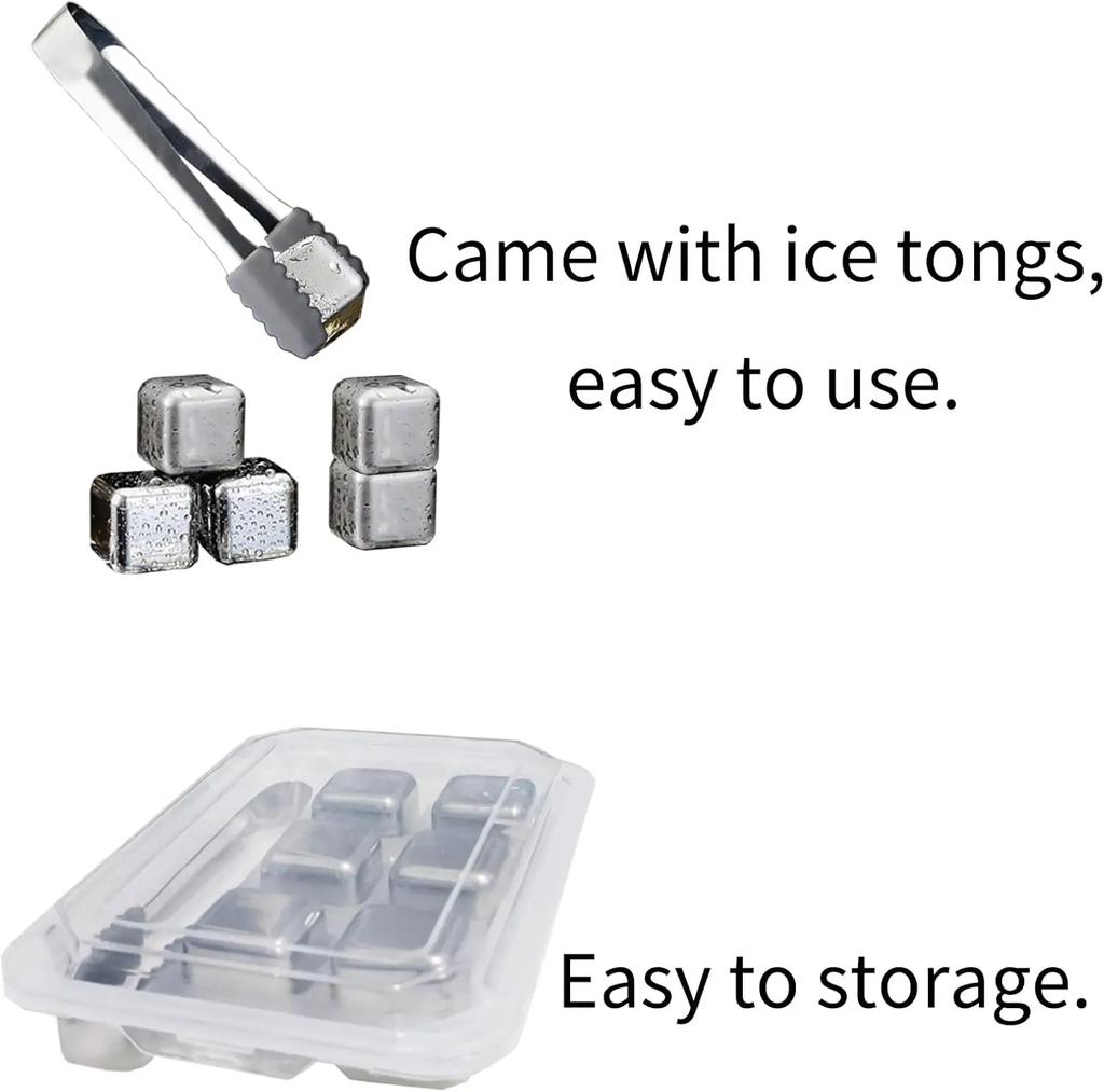 304 Stainless Steel Whiskey Stones Reusable Beverage Chiller Stones with Tongs and Container Vodka Wine Beer Bar Chiller Tools