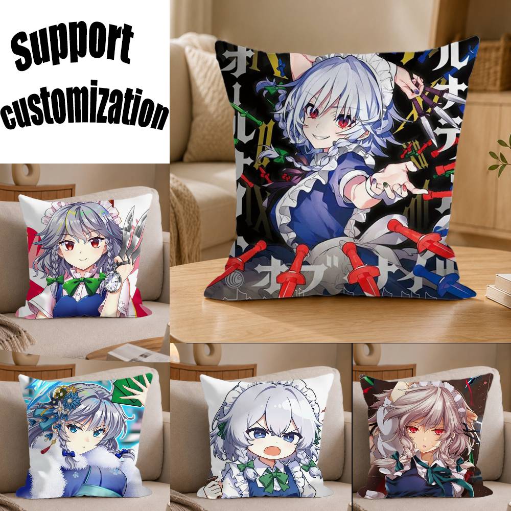 SakuyaS IIzayoi TTouhou Square Sofa Pillow Cover Solid Color Living Room Home Decor Cushion Case