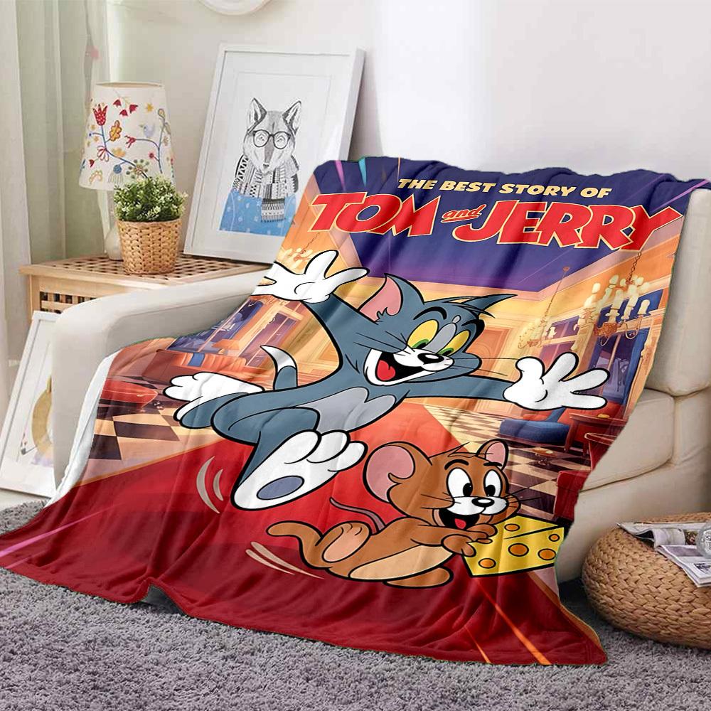 1pc Tom, Jerry Blanket Lightweight Flannel Throw For Sofa, Bed, Travel, Camping, Livingroom, Office, Couch, Chair, And Bed