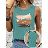 Women's sleeveless vest T Shirt WISDOM Color block hand-lettered print casual crew neck top Soft, skin-friendly, breathable, comfortable, machine