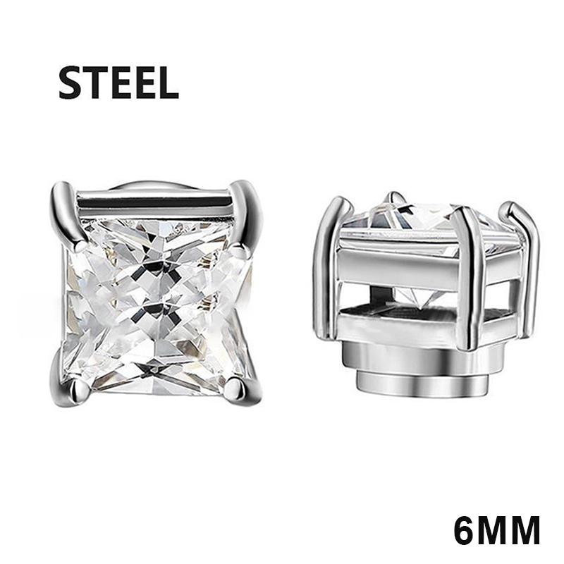 A Pair 6/8Mm Magnetic No-Pierce Stainless Steel Stud Earrings For Men Punk Zircon Magnet Earrings Non Piercing Jewelry