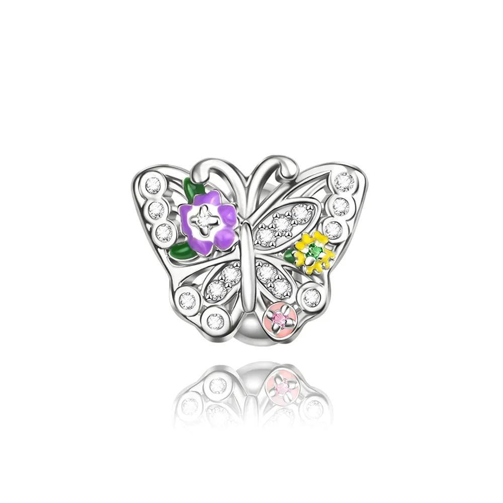 Copper Metal Full Diamond Charm Bead Components Colorful Heart Blooming Rose Round Bead Components Pendant Bead Component Compatible With Authentic