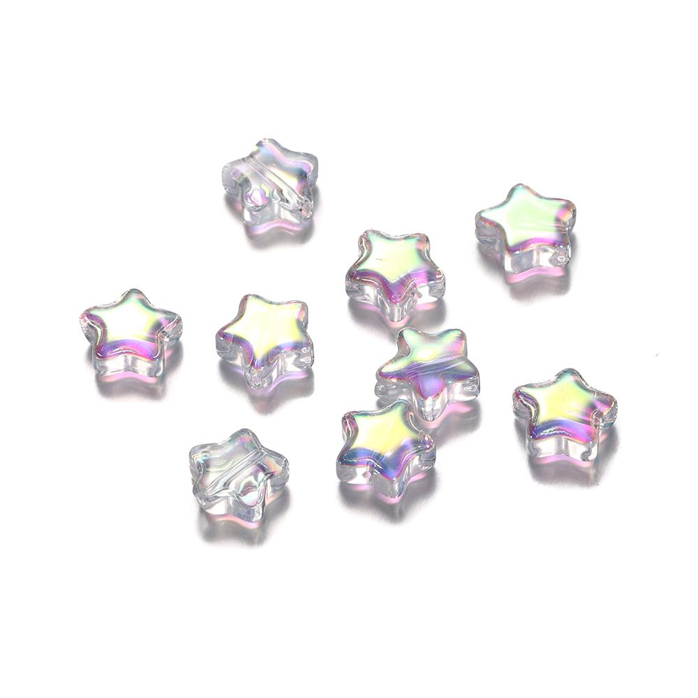 30pcs 8mm Colorful Five-pointed Star Glass Beads Loose Spacer Beads for DIY Handmade Jewelry Making Bracelet Accessories