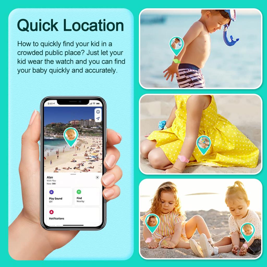 SUIHUOJI Airtag Bracelet for Kids Waterproof Silicone Wristband Full Case Cover for Apple Airtag