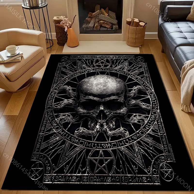 Dark Mysterious Skull Symbol Print for Carpet Living Room Bedroom Bedside Floor Mat Area Rug Modern Home Fashion Carpet Decor