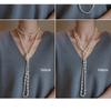 French Chic Double Layer Pearl Necklace Long Multi Layered Stacking Choker Winter Sweater Chain Women