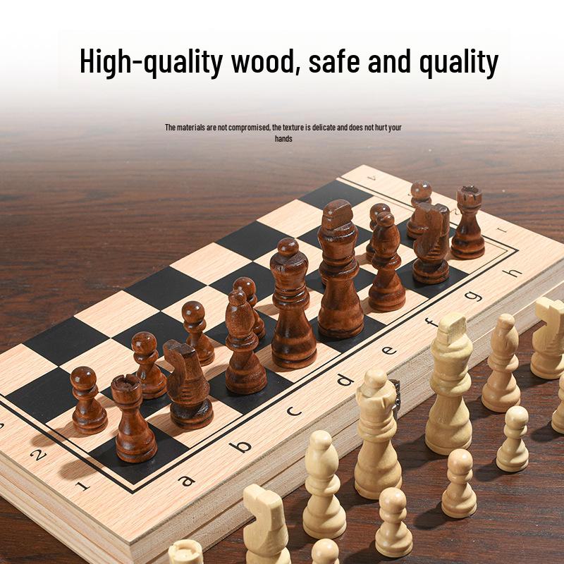 Premium Solid Wood 3-in-1 Chess Set: Chess, Double Queen, and Checkers