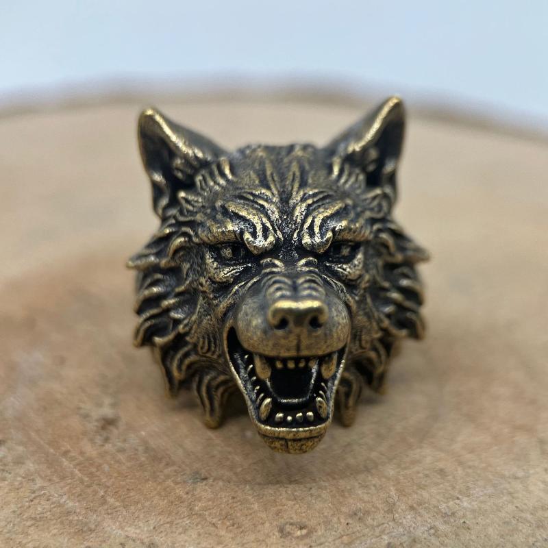 Handcrafted Brass Wolf Head Knight Beads Vintage Finished for DIY Paracord Bracelet Jewelry Making Holiday Craft Gifts