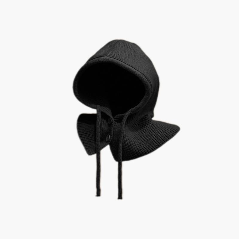 Unisex Knitted Balaclava Caps with Drawstring, Warm Winter Hats, Outdoor Hooded Beanie with Neck Collar Scarf