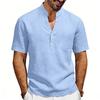 Men's New American Style Summer Henley V-Neck T-Shirt, Loose Breathable Linen Casual Commute Short Sleeve Tee