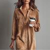 New Solid-Color Corduroy Long-Sleeve Collared Shirt and Loose-Fit Maxi Skirt