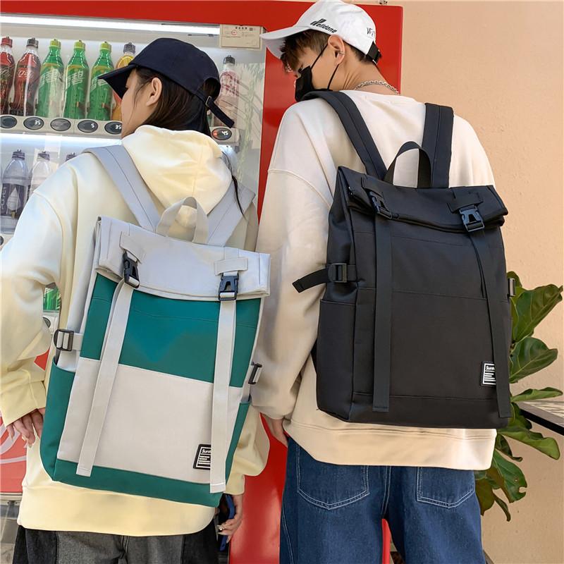 Trendy and Cool Color Matching Neutral Crimping Lock Student Schoolbag Daily Travel Large-capacity Backpack