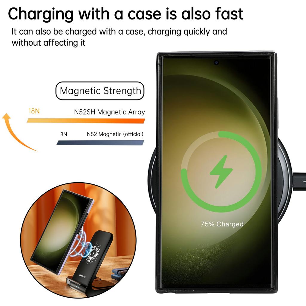 For Samsung Galaxy S23 Ultra Case Magnetic Kickstand PU Leather Coated PC+TPU Phone Cover