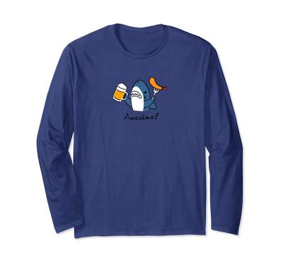 Gebraten und Hai farbige Langarm Bier, Garnelen, T-shirt