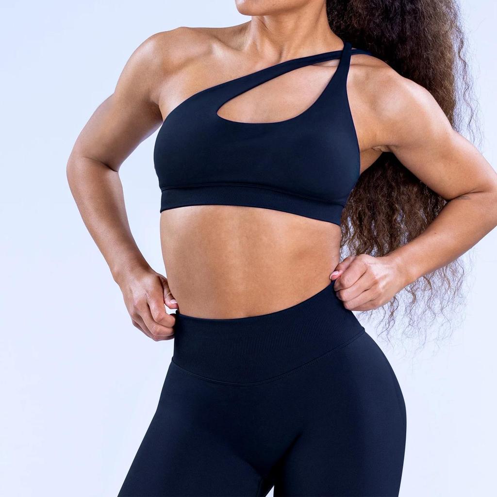 Seamless High Elastic Matte Nylon Asymmetrical Backless Yoga Sports Bra