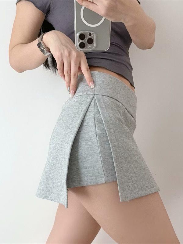 High-Waisted Grey A-Line Sports Skirt - Women's Spicy Vintage Side Split Yoga Running Skirt