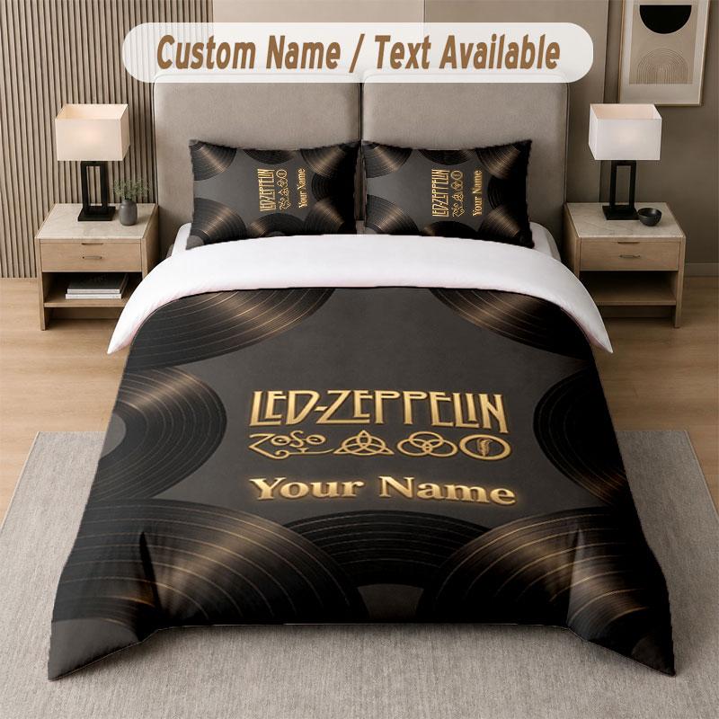 Custom Bedding Set Led Zeppelin Pattern, Print Name Text 1 Duvet Cover plus 2 Pillowcases Home Textile