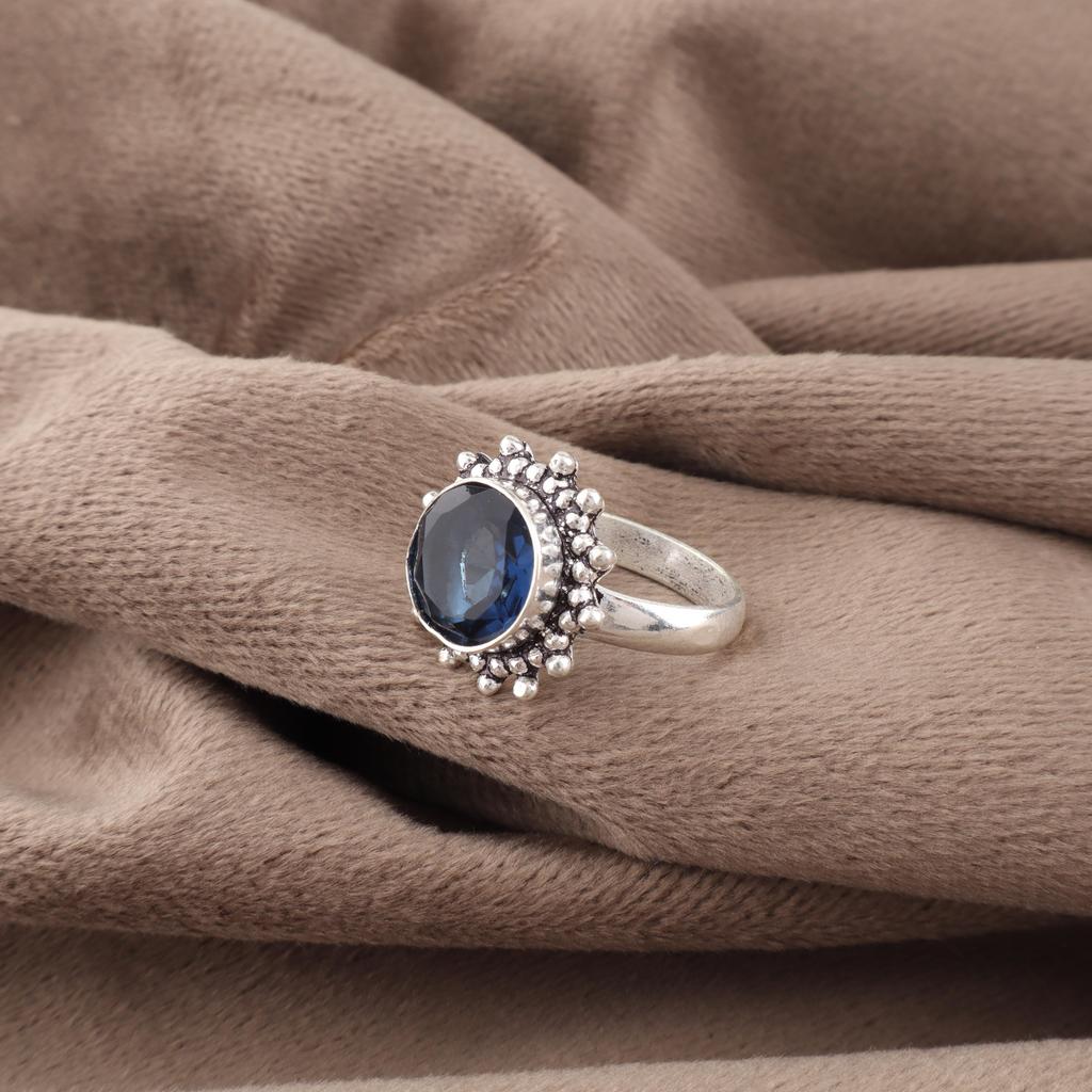 London Blue Topaz Ring Schmuck, Handgefertigter Edelsteinschmuck, 925 Massiv Sterlingsilber Ring, Zarter Silberring Geschenk für Frauen