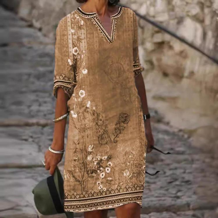 Women's Ethnic Style V-neck Printed Casual Dress Spring Summer 2023